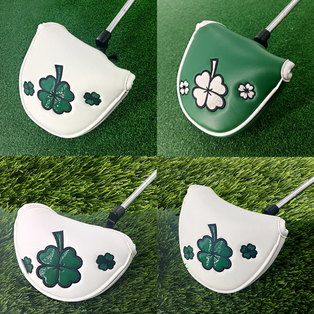 Golf Putter Covers Four Leaf Clover Pattern Golf Headcover Mallet Magnetic Closure Golf Club Covers Golf Accessories Supplies