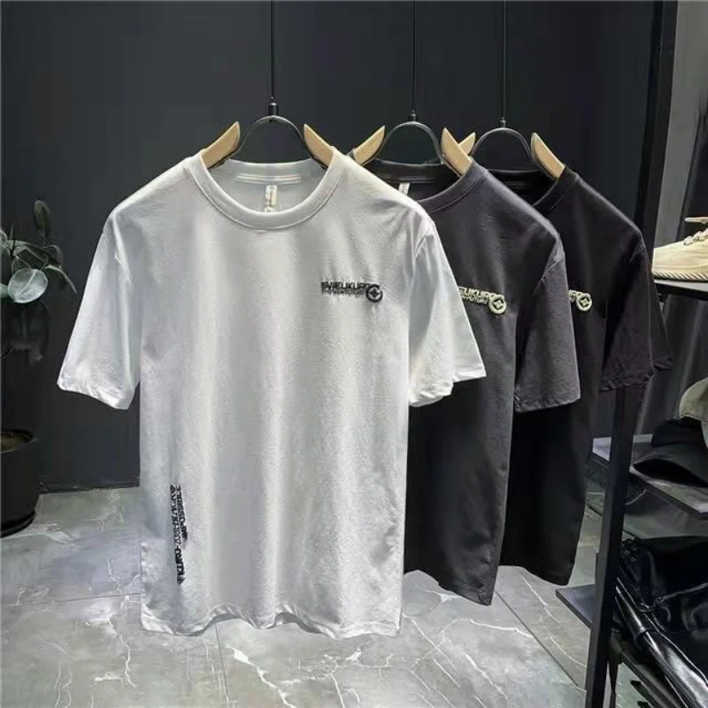 Camisetas de algodón Y2k de alta calidad para hombre, ropa de poliéster, camiseta de hombre normal, ropa de calle, estampado gráfico elegante jaspeado