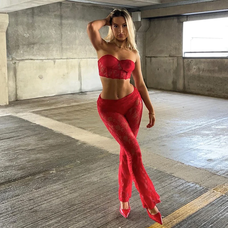 red sheer crop top