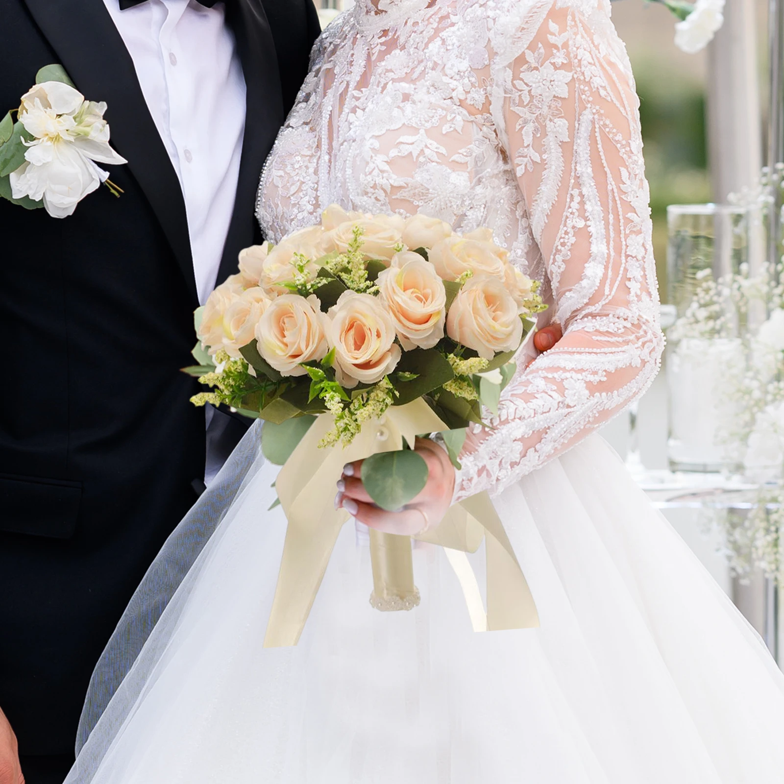 Artificial Silk Flowers Bridal Bouquets Photo Props Bride Hands Holding Bouquet for Home Wedding Christmas Decoration Bedroom