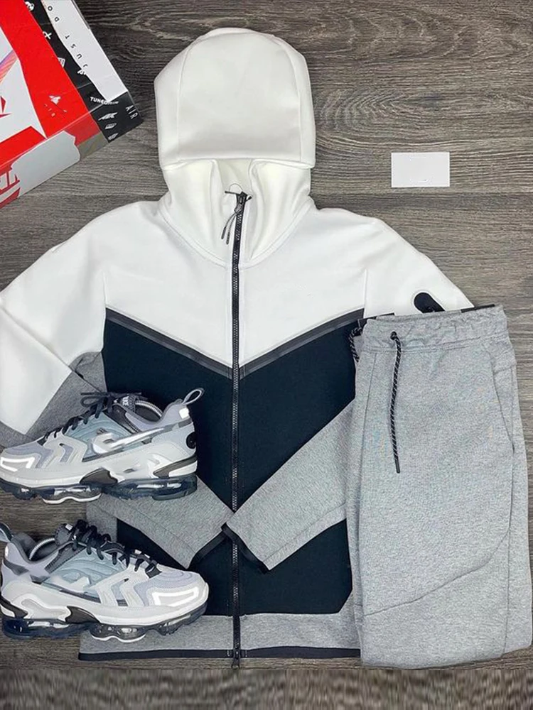 Men's Track Suits Spring Autumn Cotton Tech Sweatsuit Jogging Suit Fitness Sport Sweatpants And Hoodie Set