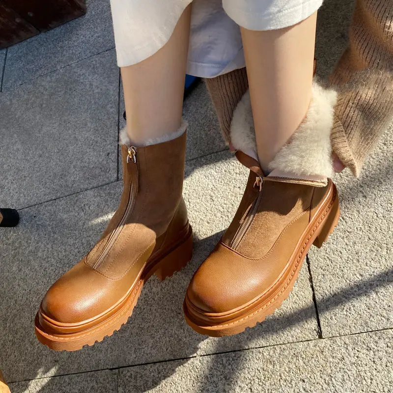 

Новинка 2023 утолщенные зимние плюшевые Нескользящие ботинки средней длины из хлопка короткие ботинки на толстой подошве женские ботинки