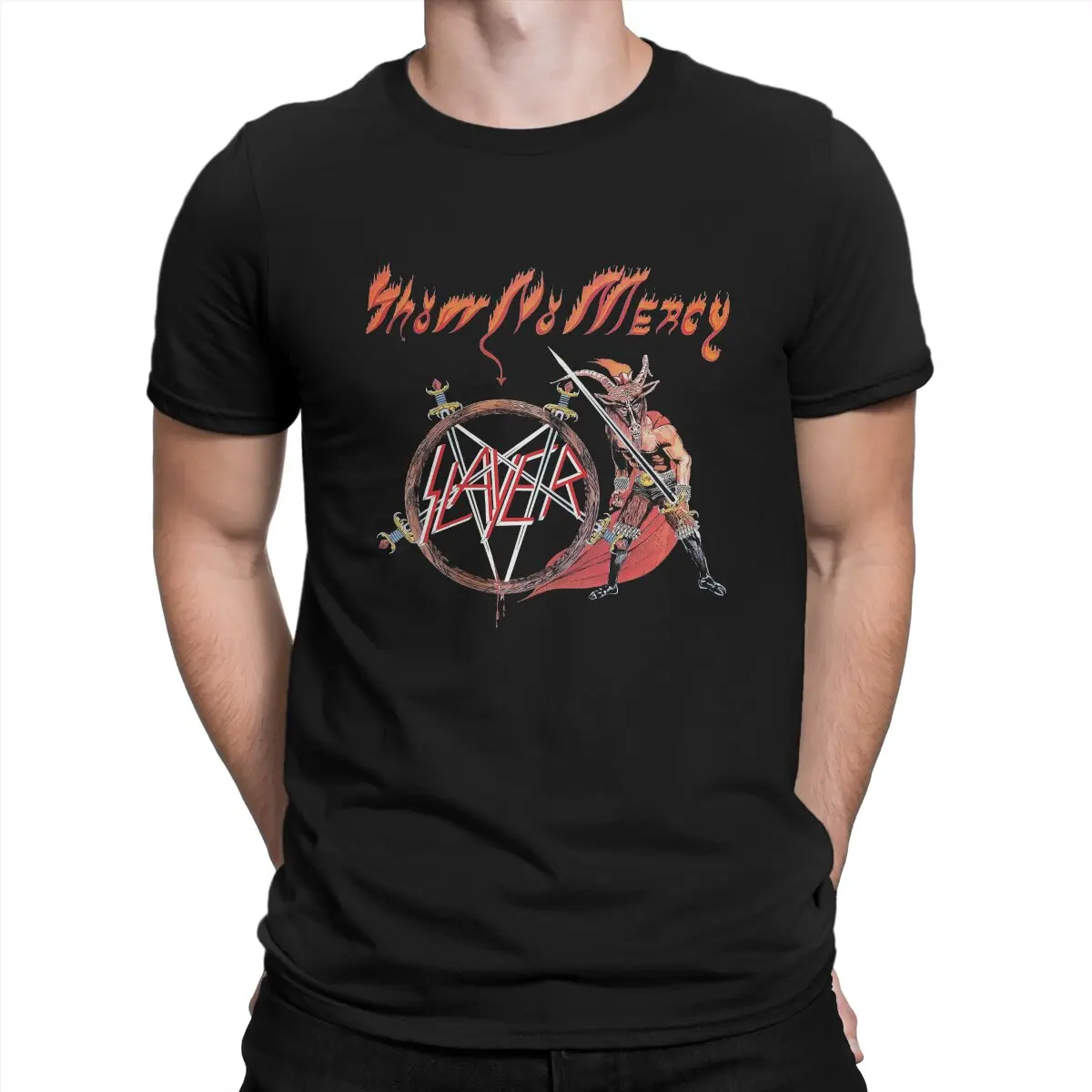 Show No Mercy Men's T Shirt S-Slayer Band Humor Tees Short Sleeve Round Neck T-Shirts 100% Cotton Gift Idea Clothes