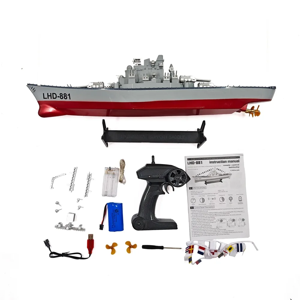LHD-881 스타일 23.6인치 1:390 스케일 무선 조종 전함 군함 보트 대형 RC 선박 전기 시뮬레이션 군사 게임 장난감