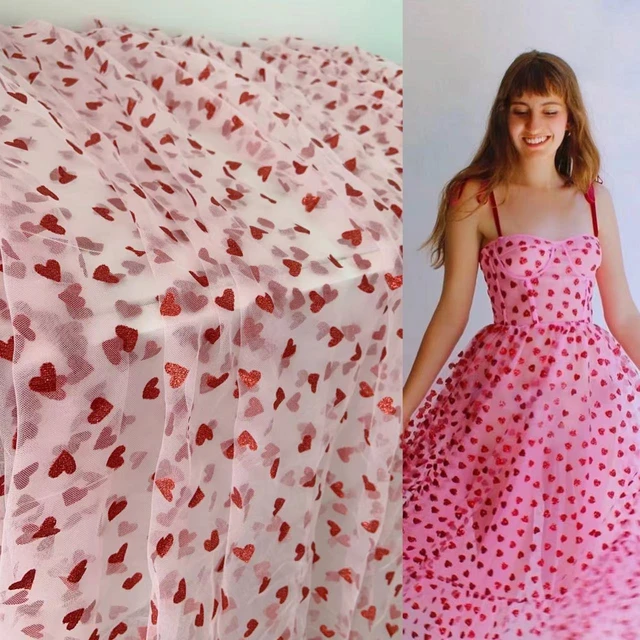 4 Way Stretch Tulle Fabric With Red Velvet Hearts Pink Stretchy Mesh Fabric  Elastic Tulle Fabric Smooth Well Drape - AliExpress