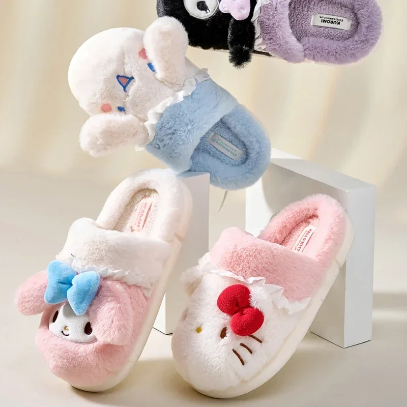 

Anime HelloKitty Kawaii Sanrio Plush Slippers New Cute MyMelody Kuromi Cinnamoroll Comfort Home Winter Warm Girl Birthday Gift