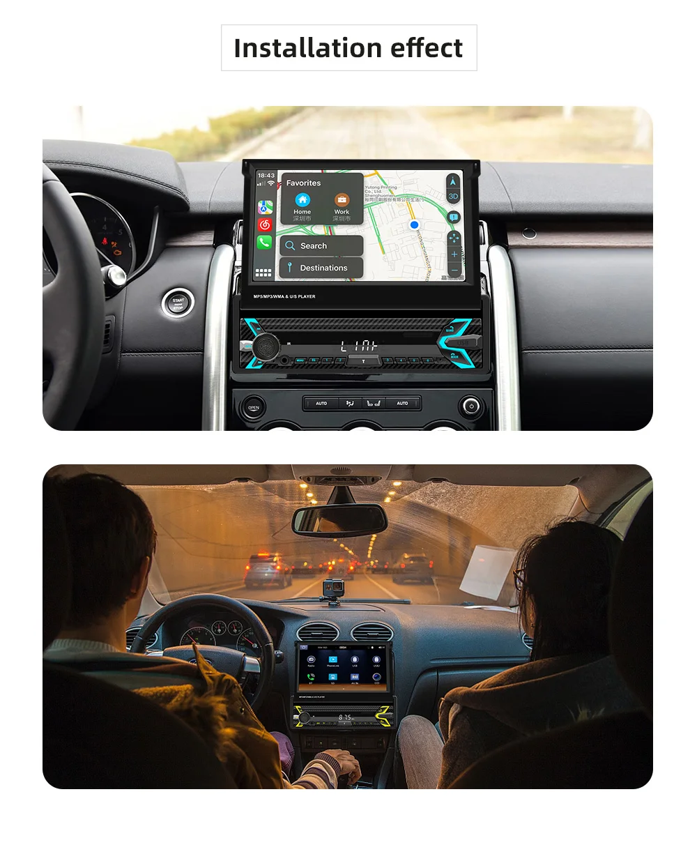 1Din Car Radio Player 7"MP5 Player Retractable Touch Screen Car Wireless CarPlay Android Auto Mirror Link Video USB TF BT Player 6 1Din Car Radio Player 7"MP5 Player Retractable Touch Screen Car Wireless CarPlay Android Auto Mirror Link Video USB TF BT Player - Image 6