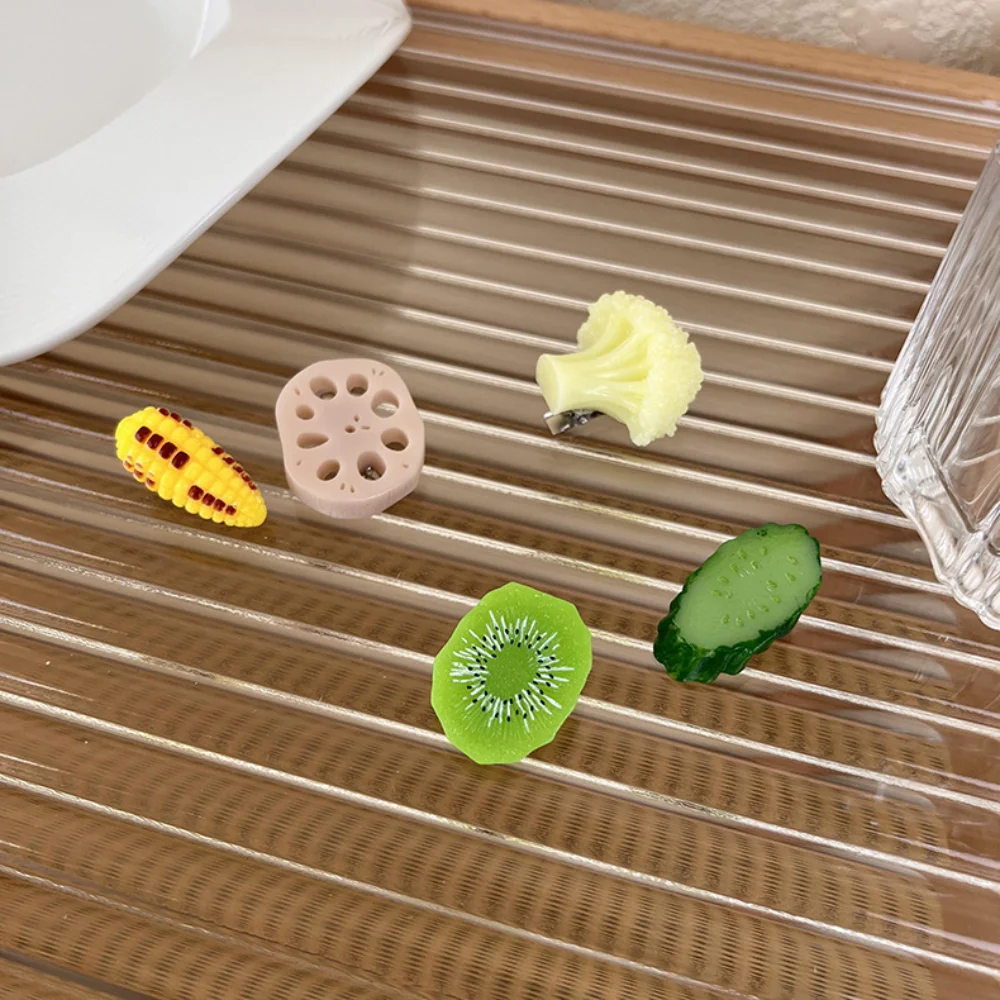 

VSnow Statement Cute Simulated Food Cauliflower Cucumber Clip Hairpin for Women Trendy Resin Corn Lotus Slices Hair Accessories