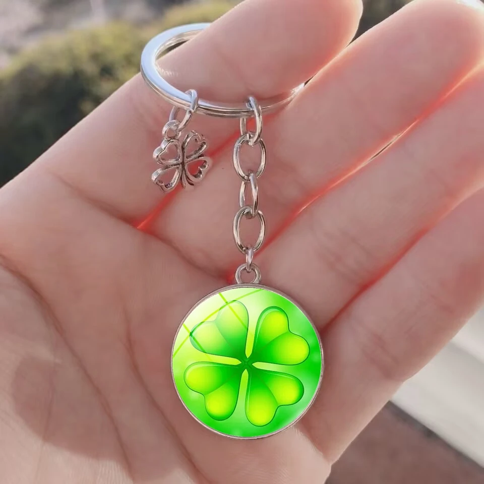 HQRP-Crystal 27mm Real Four Leaf Clover Shamrock in Keychain