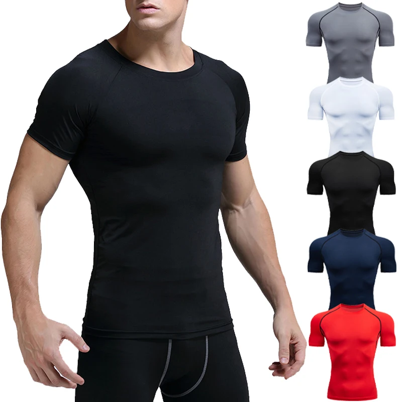 

Men Running Compression T-shirt Short Sleeve Sport Tees Gym Fitness Sweatshirt Male Jogging Tracksuit Homme Athletic Shirt Tops
