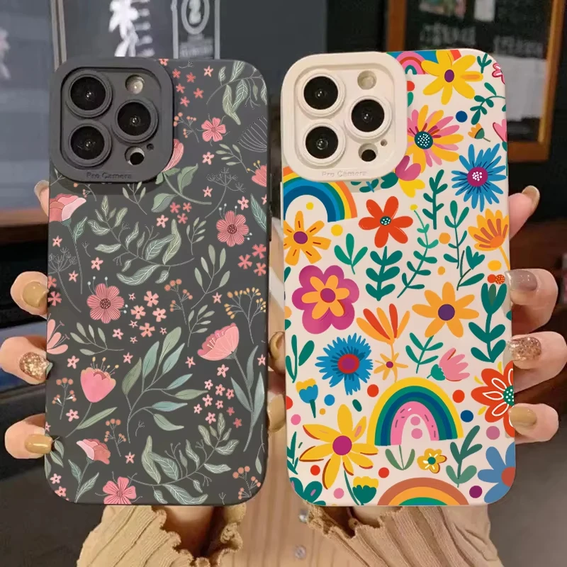 Vibrant Rainbow Floral Silicone Phone Case