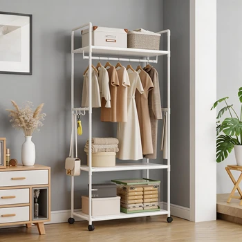 Porte-manteau multifonctionnel avec cintres, étagère de rangement multi-niveaux pour vêtements, organisateur de vêtements pour salon, gain de place 1