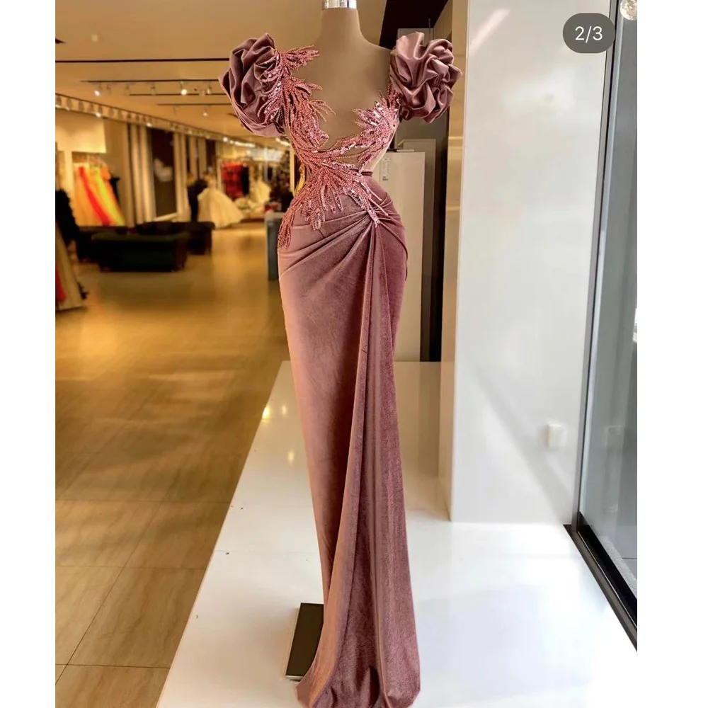 

pink prom dresses short sleeve beading lace appliques mermaid evening dresses gowns vestidos de fiesta