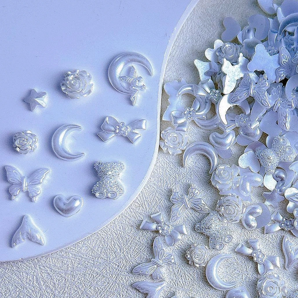 30 Pezzi Glow In The Dark 3D Nail Art Pearl Charms Parts Heart Bow Moon Flower Accessori Decorazione Per Unghie Forniture Strumento Di Prova