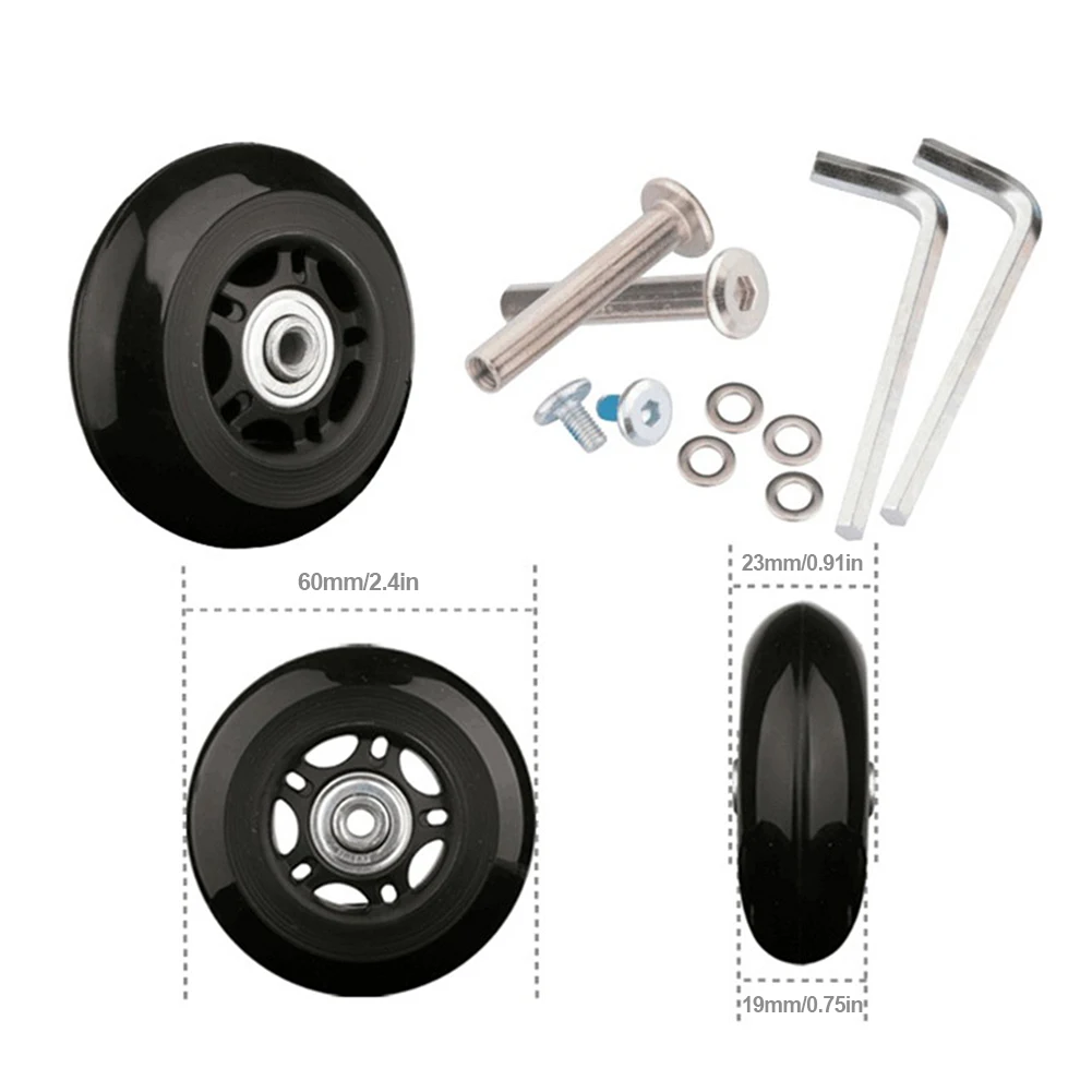 1 Pair Rubber Casters Mute Suitcase Wheels with Metal Bearings Axles Screw Trolley Case Wheels Wear Resistant Deluxe Repair Tool