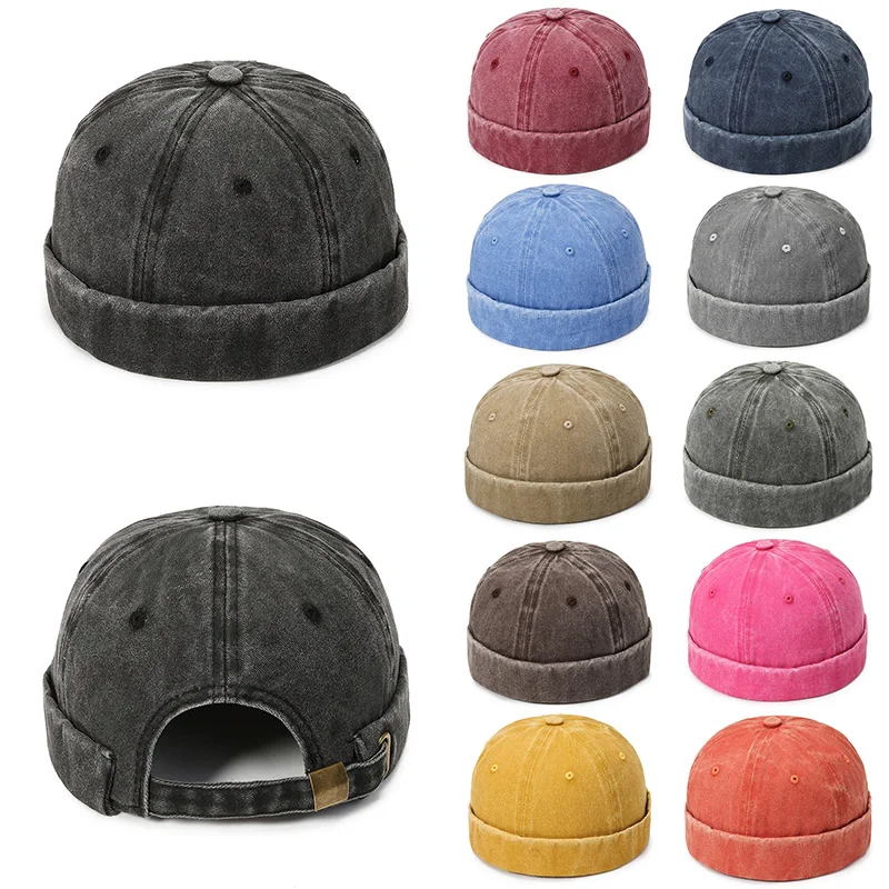 Шапка-бини без козырька, шапки в стиле хип-хоп, летние шапки, портативная уличная однотонная мужская винтажная Шапка-бини, солнцезащитные шапки 2023