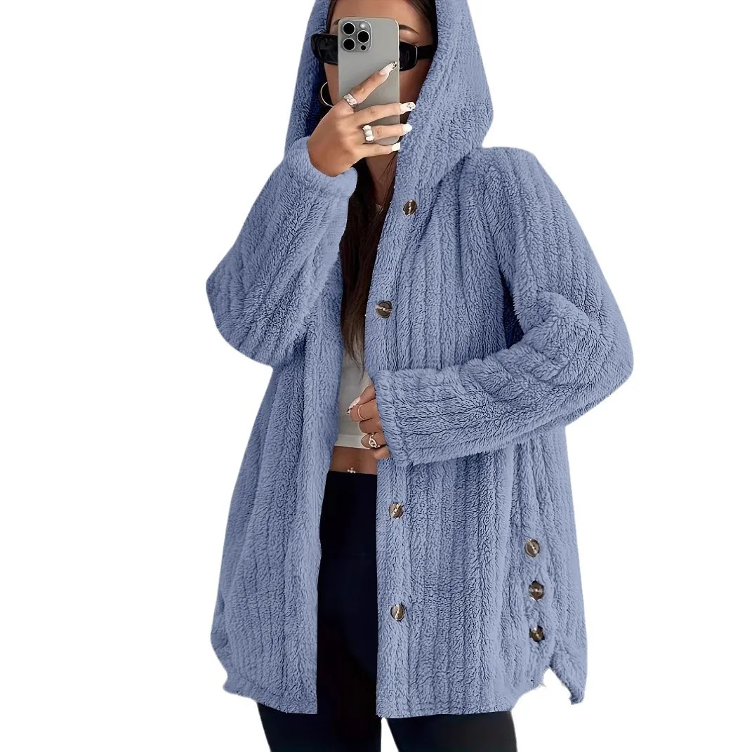 Women Autumn Winter Fleece Hoody Long Sleeve Cardigan Sweatshirt
