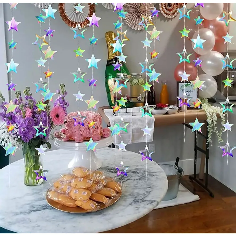Paper Garland 3.7M 12.1ft Silver Star Room Hanging Decoration Birthday Party Adult Graduation New Year Decor