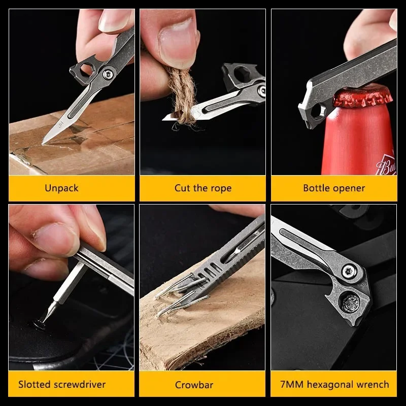 Titanium EDC Pry Bar Multi-Tool - Bottle Opener, Wrench & Crowbar In Compact Size (Stonewash Finish)
