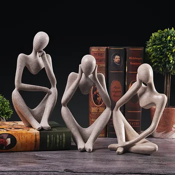 Statues abstraites du penseur, Sculptures de couleur sable, Figurine de Yoga, décoration nordique pour salon, ornements de bureau 1