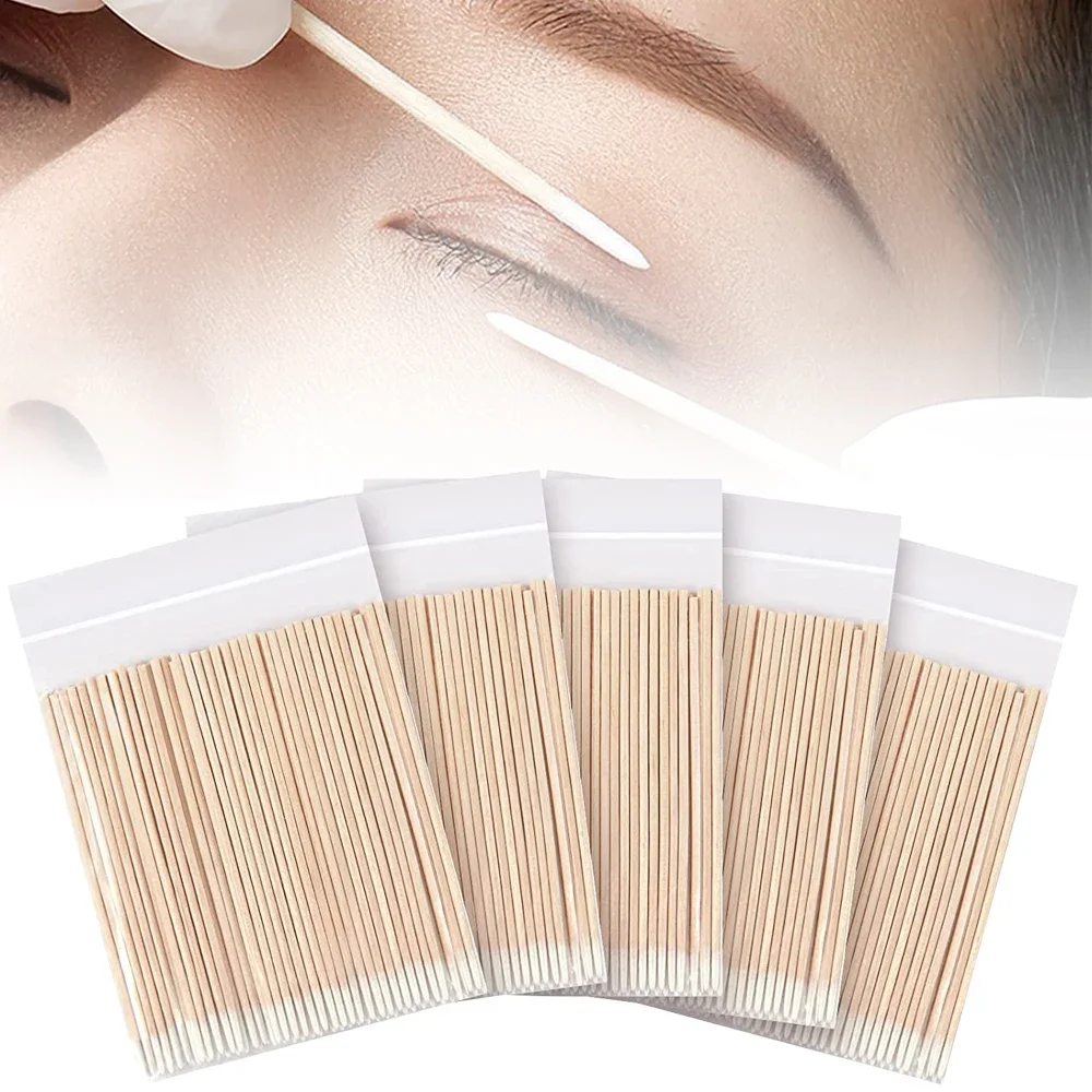 500/1000pcs Wood Cotton Swab Cleaning Microbrush Eyelash Cotton Thin Sticks Buds Tip Nails Ear Toothpick Makeup Glue Removing 500pcs wood cotton swab ear cleaning stick cotton buds disposable eyelash extension microbrush cotton rod ear wax removal tool