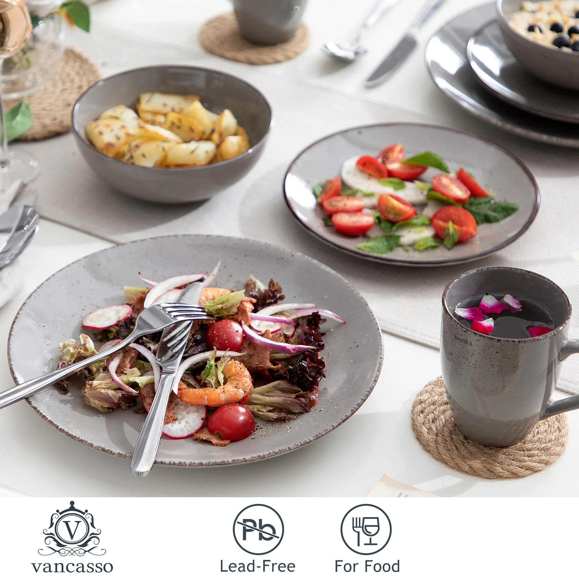 Vancasso Navia Grey 16/32/48-Piece Ceramic Stoneware