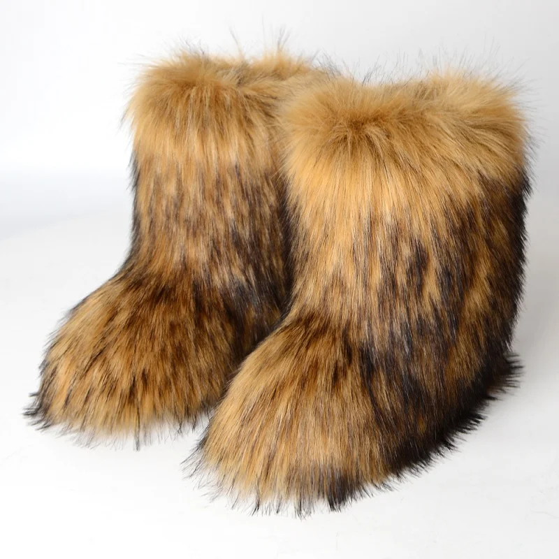 fur boots Women's fox fur plush boots, plush warm snow boots, luxury shoes, girls' plush boots, fashionable winter shoes