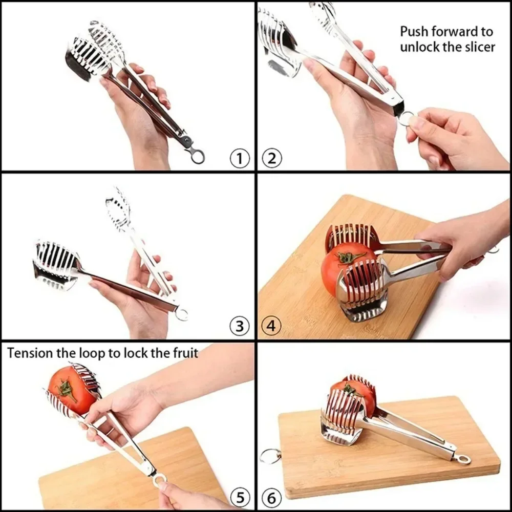 Stainless Steel Kitchen Handheld Orange Lemon Slicer Tomato Cutting Clip Fruit Slicer Onion KitchenItem Cutter Accessorie