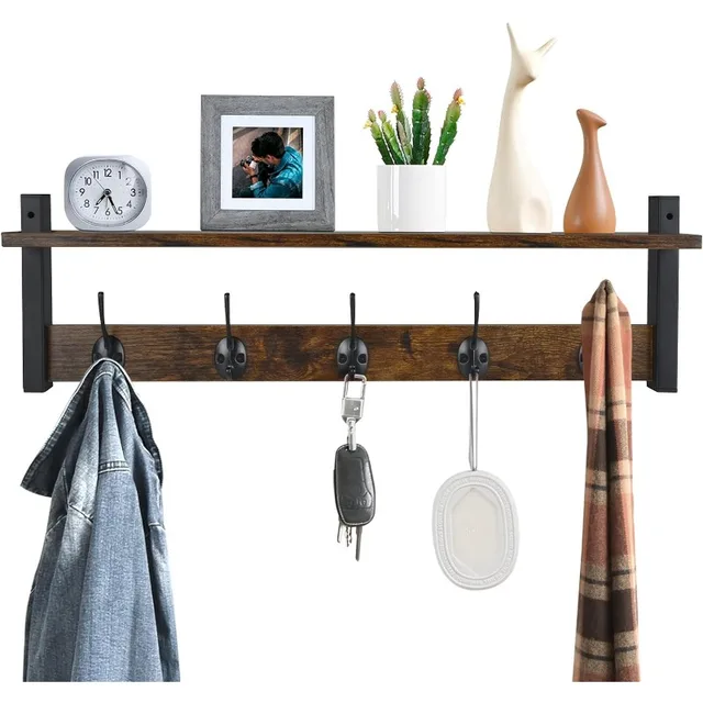 Homode Coat Rack with Shelf, 24 Coat Hooks Wall Mounted with Shelf, Wooden  Hanging Coat Hanger with Tri Hooks for Entryway, Bathroom, Mudroom