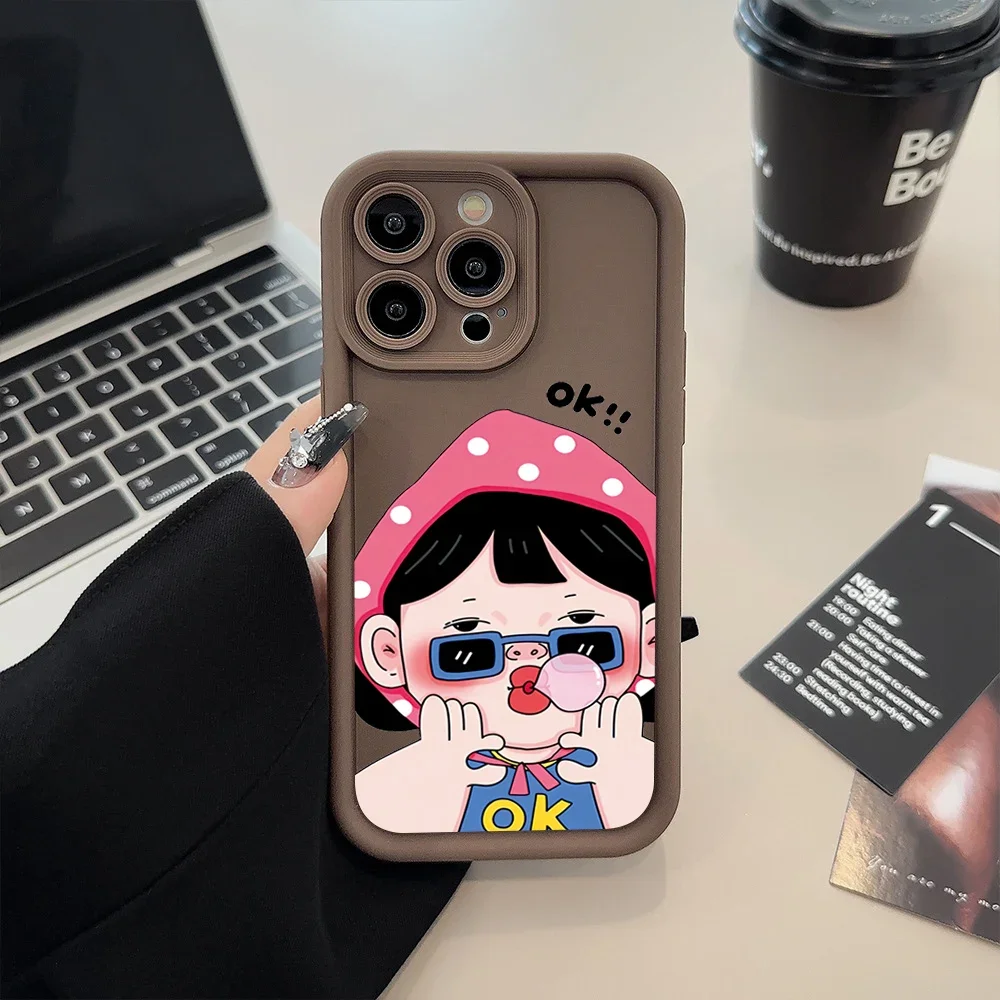 Funny Cute Girl Boy Silicone Phone Case For iPhone 15 14 13 12 11 Pro Max XS X XR 7 8 Plus 15 Shockproof Candy Soft Bumper Cover_voghion.com