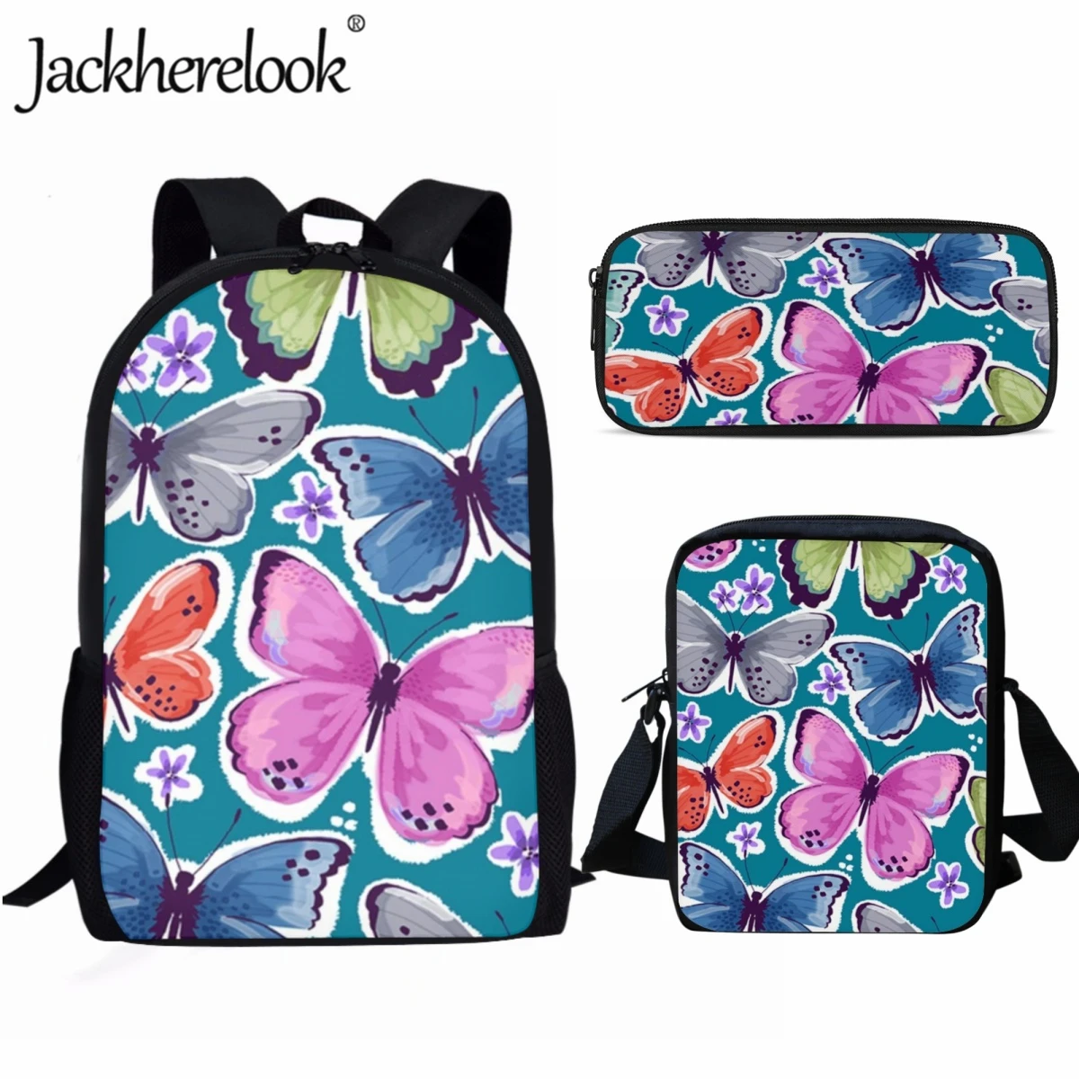 Jackherelook Butterfly Art Illustration Fashion Backpack Kids Schoolbag Set New Trend Girls School Bags Daily Leisure Travel Bag