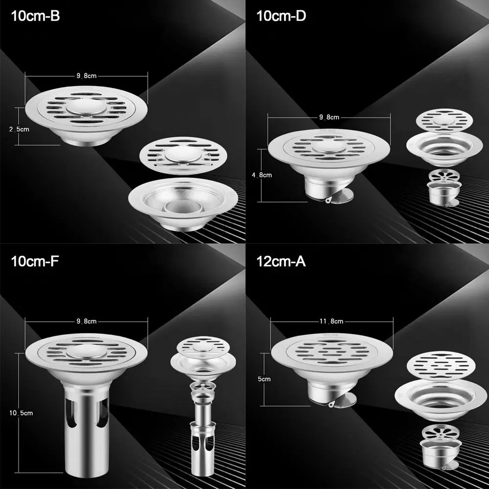 Drain Filter Drain Strainer Floor Drain Filter Shower Drain Cover with Grid Grate Cover Shower Floor Drain Backflow Preventer Square Sink Strainer Stainless steel Detectable drain filter