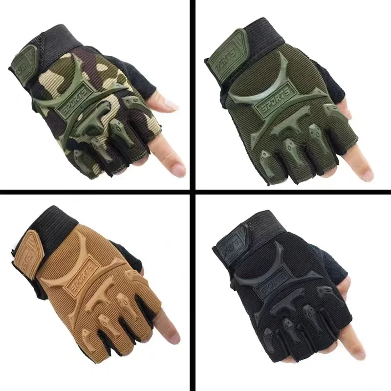 1Pair Kids Fingerless Gloves Camo Anti-Skid Mittens Half Finger Boys Girls Children Outdoor Sport Cycling