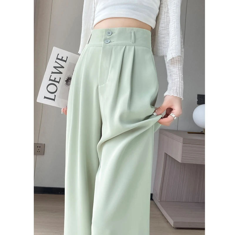 Women Clothes Korean Fashion Pleated Elegant Thin Suit Pants Female High Waist Straight Wide Leg Trousers 2024 Summer Pantalones