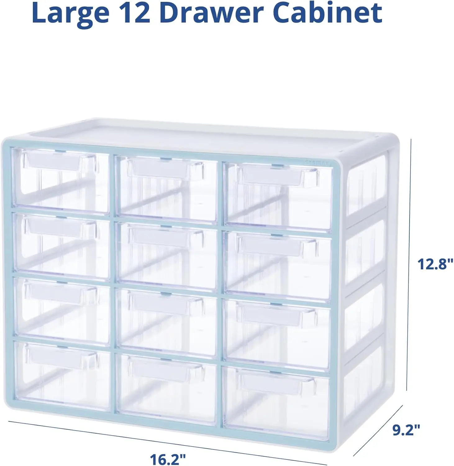 Blue Ginkgo Large 12-Drawer Cabinet – Stackable Clear Organizer for Hardware, Beads, Plastic Bricks, Office, and Craft Storage 3