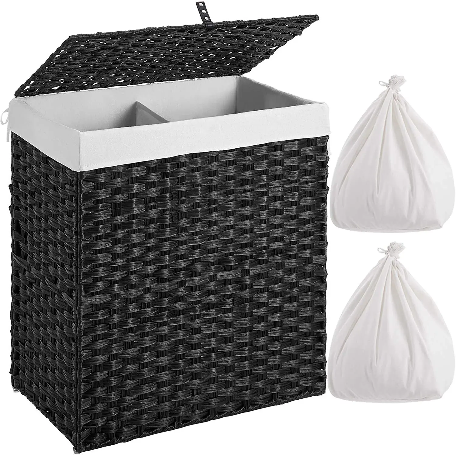 Imitation Rattan Folding Bedroom Living Room Household Cover Dirty Clothes With Double Compartments Toy Storage laundry Basket G 4