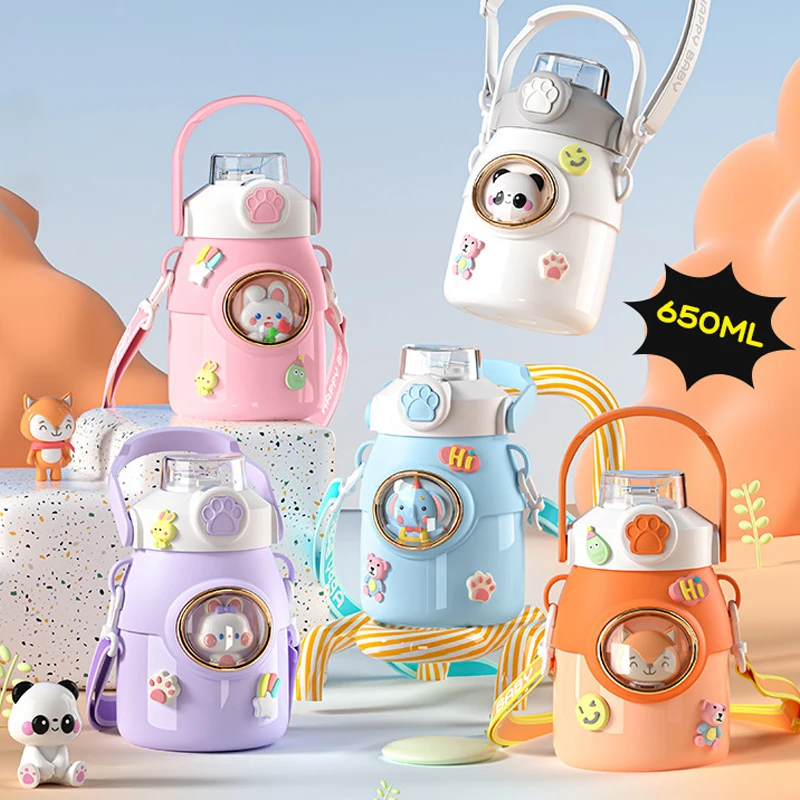 650ML Children Thermal Water Bottle For Kids Thermos Mug With Straw Stainless Steel Vacuum Flasks Tumbler Thermos Cup BPA Free thermal mug stainless steel thermos bottle thermal water bottle stainless steel water bottle stainless steel thermos cup