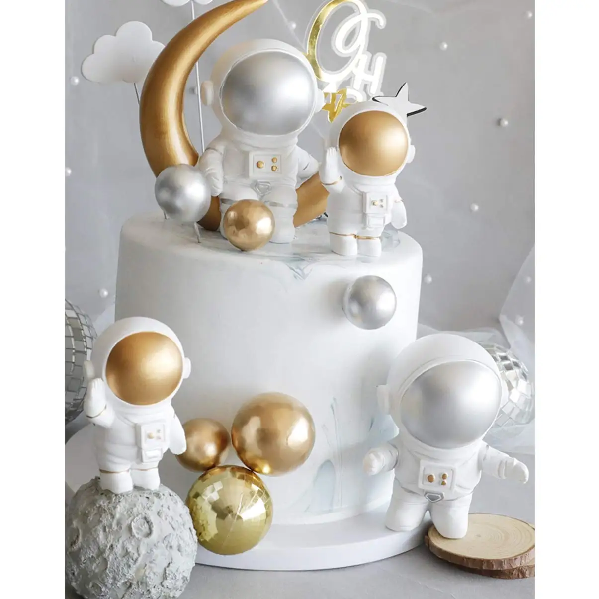Astronaut Cake Decoration Set 14pcs for Kids Boy Baby Shower Universe Planets Party Supplies