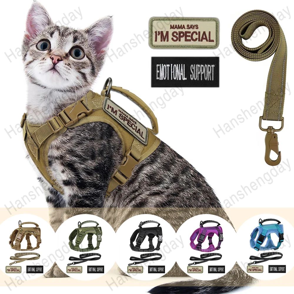 Cat Harness Adjustable Tactical Harnesses vest Leash Set Pet Clothes For Cats & Small Dog