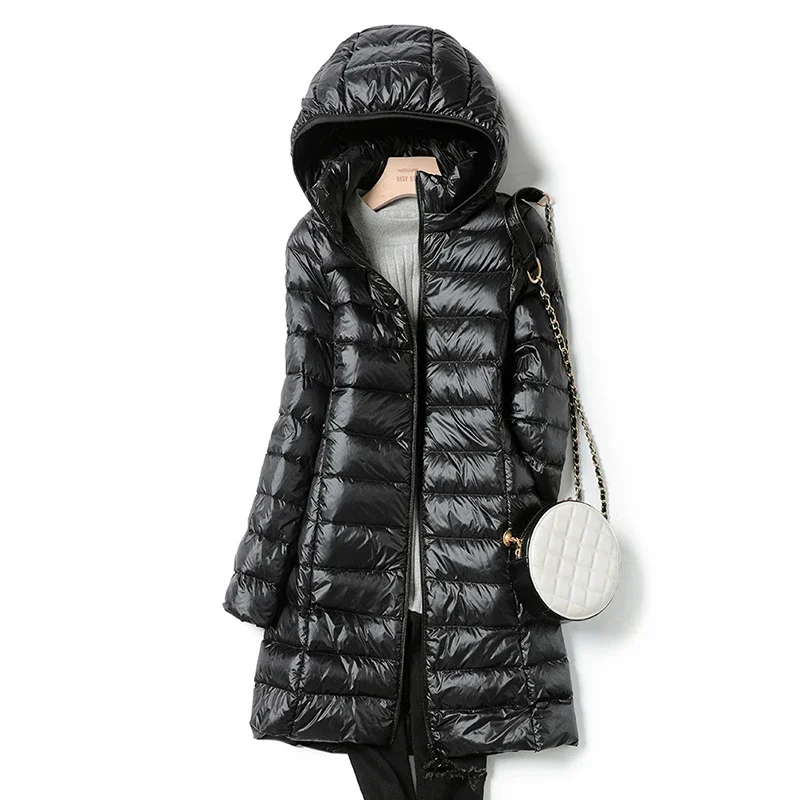 

New Winter Womens Down Jackets Long Ultra Light Thin Casual Coat Puffer Jacket Slim Remove Hooded Parka Oversized 5XL 6XL 7XL