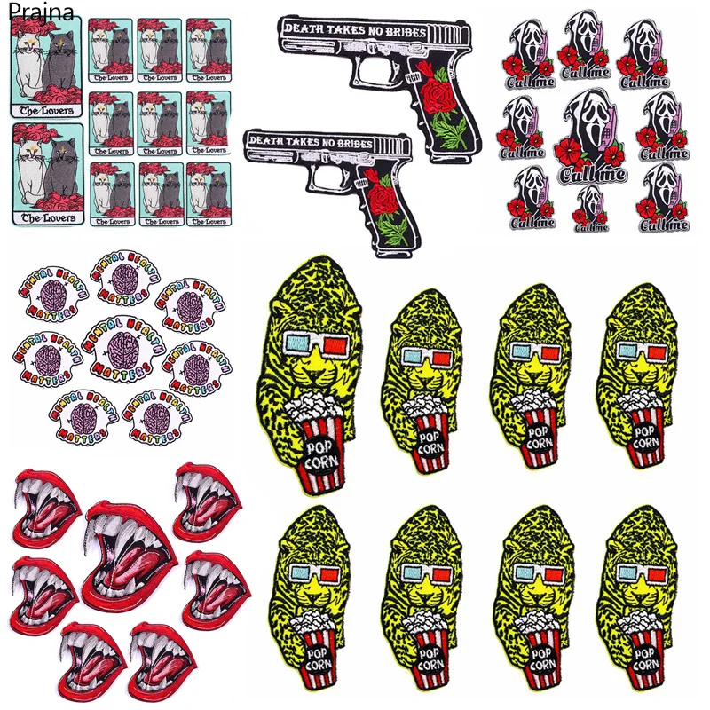 

Prajna, 10 шт., оптовая продажа, нашивка в стиле панк, страшная аппликация призрака, вышитые нашивки на одежду, нашивки «сделай сам» для одежды, наклейки с кошками