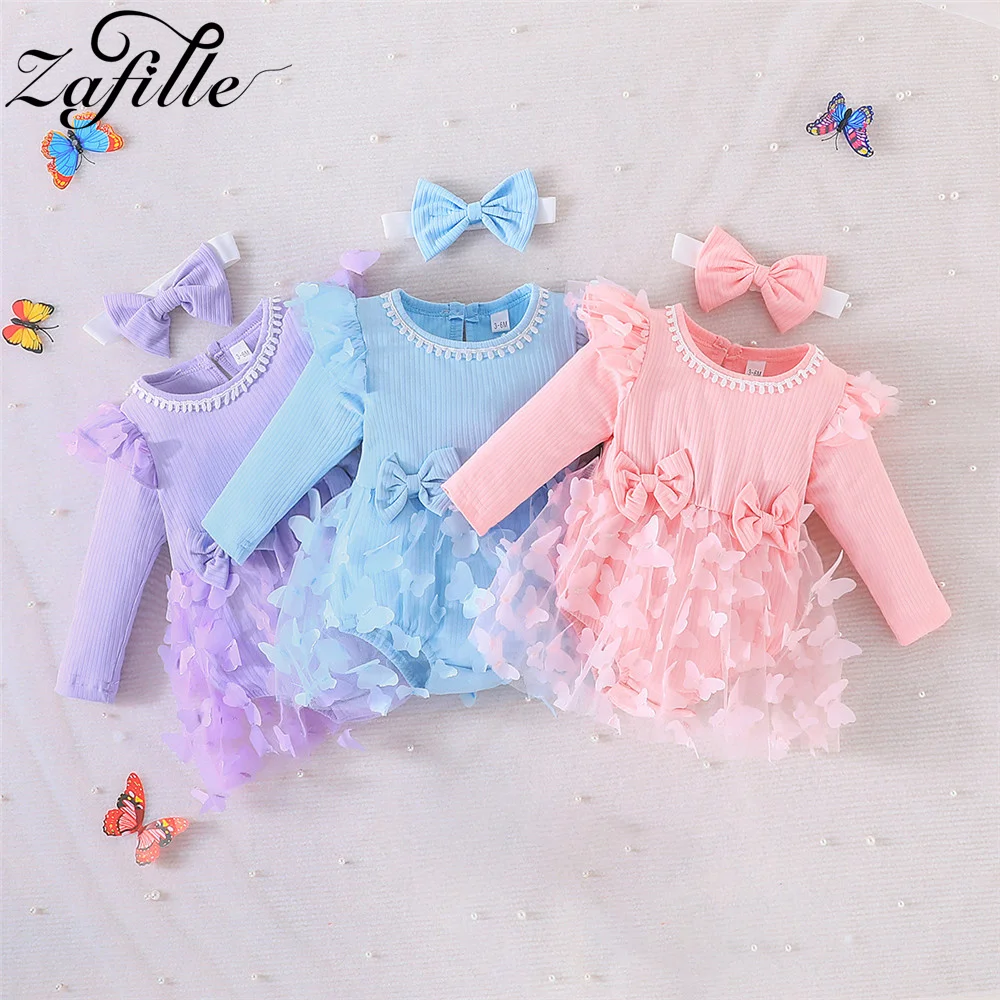 

ZAFILLE Lace Patchwork Newborn Bodysuit Sweet Overalls For Kids Girls Clothing Flying Sleeve Baby Rompers Autumn Infant Playsuit