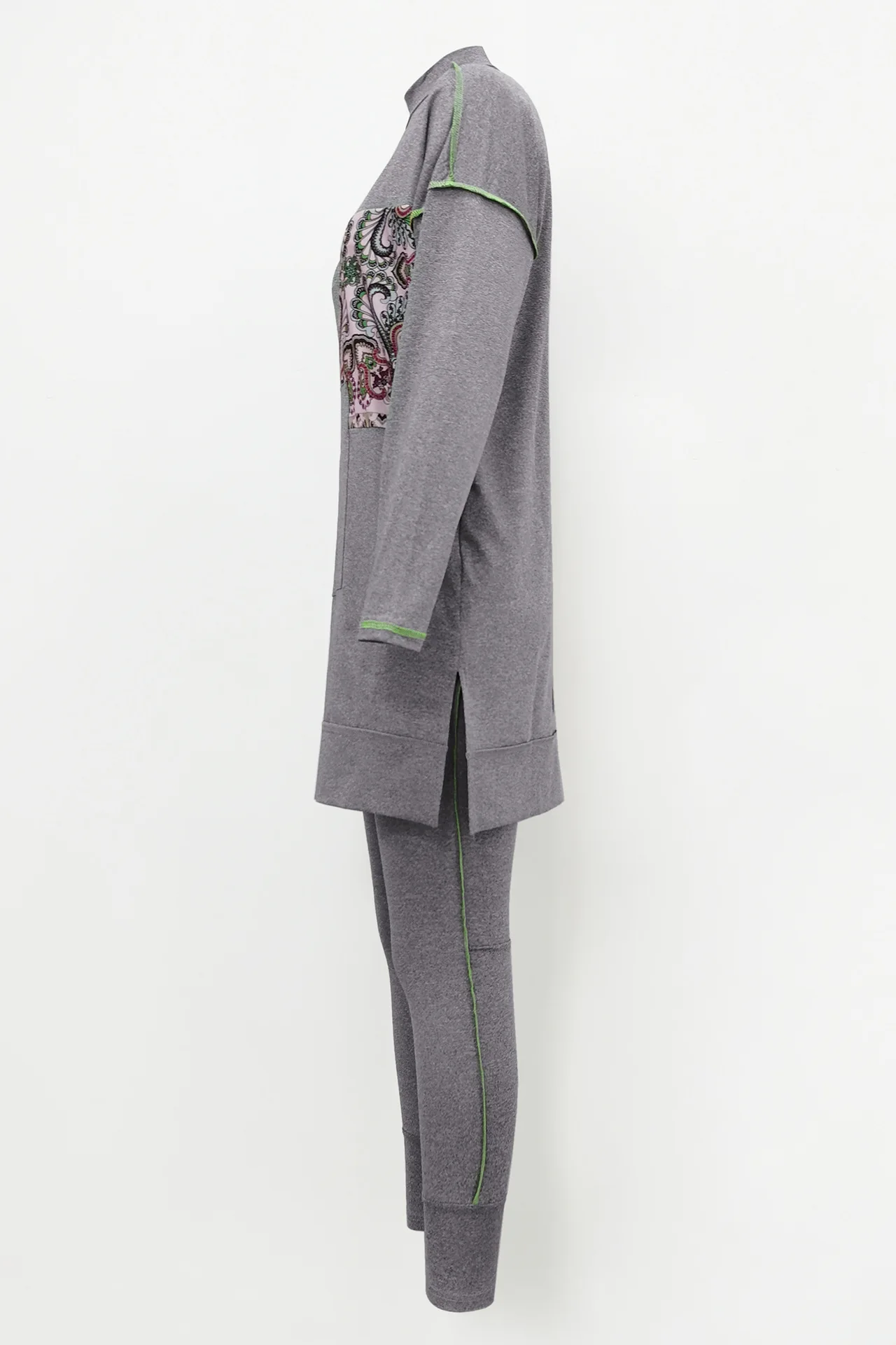 Full-enclosed split home yoga three-piece suit sun-proof conservative printing stitching top pants sports women's wear
