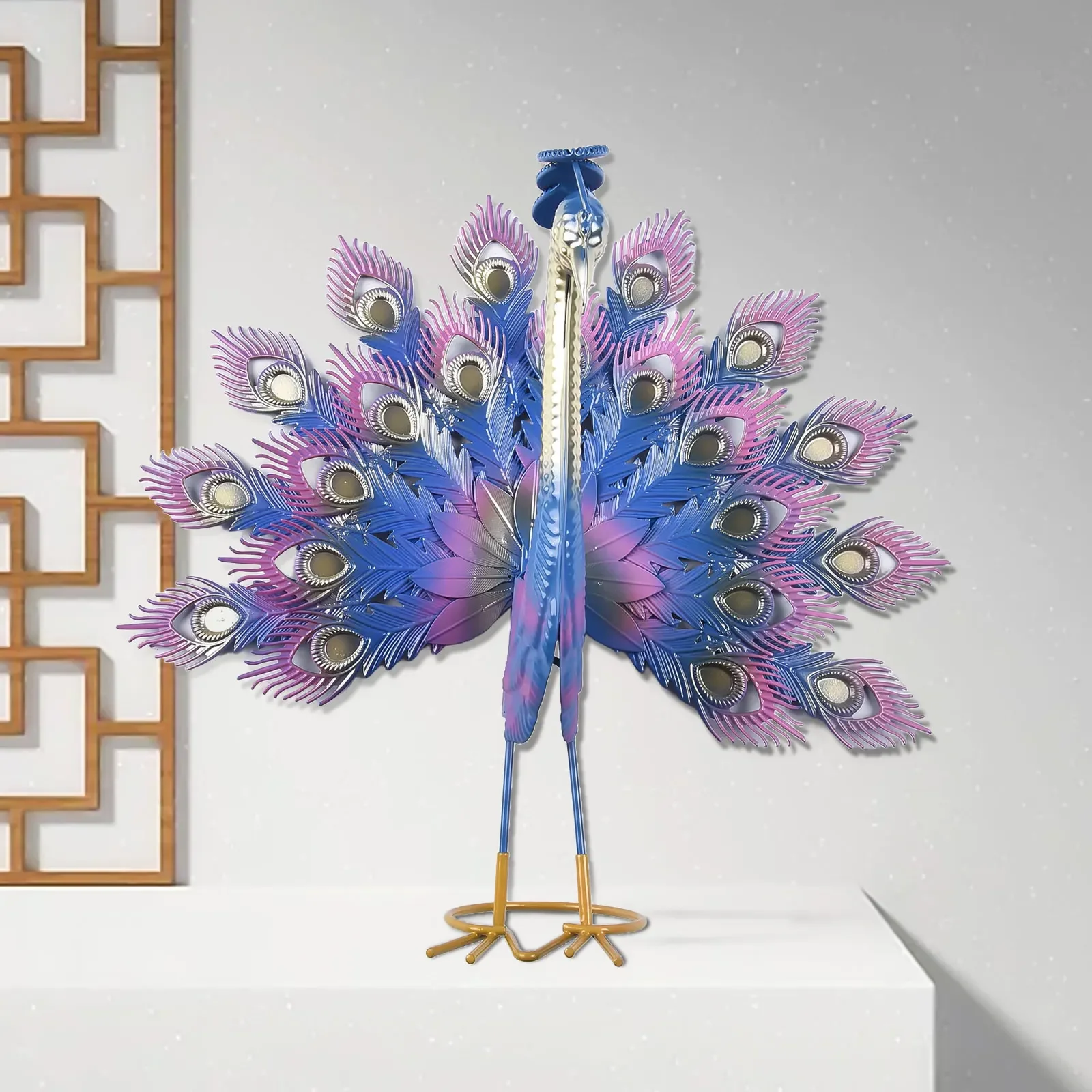 

30*10*10cm Metal Peacock Statue Ornament DIY Peacock Art Crafts Garden Decoration Statue Decorative Ornaments