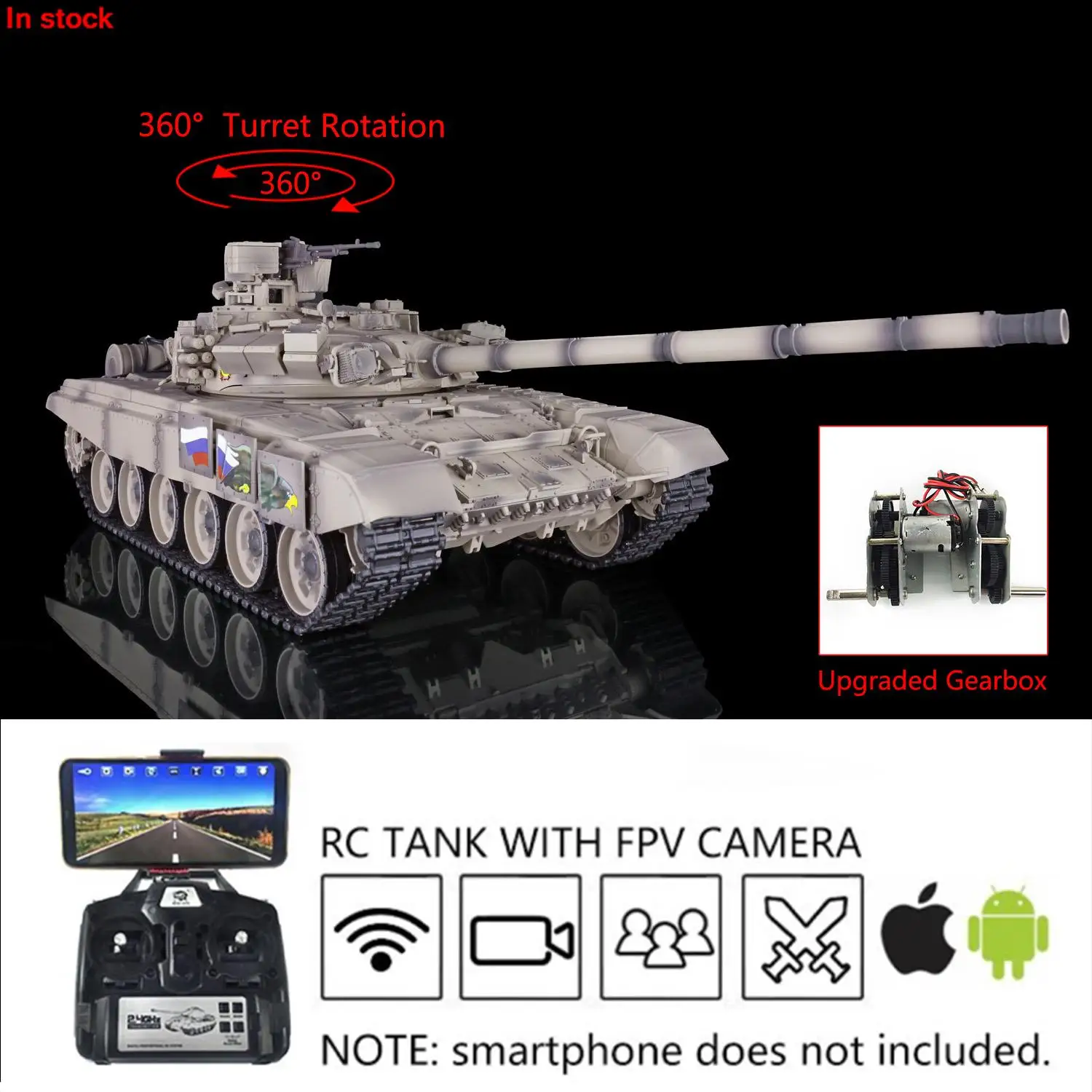 

1/16 7,0 Henglong пластиковый русский T90 RC Tank 3938 360 ° FPV стальной редуктор BBs страйкбольный дымовой эффект TH17861-SMT7