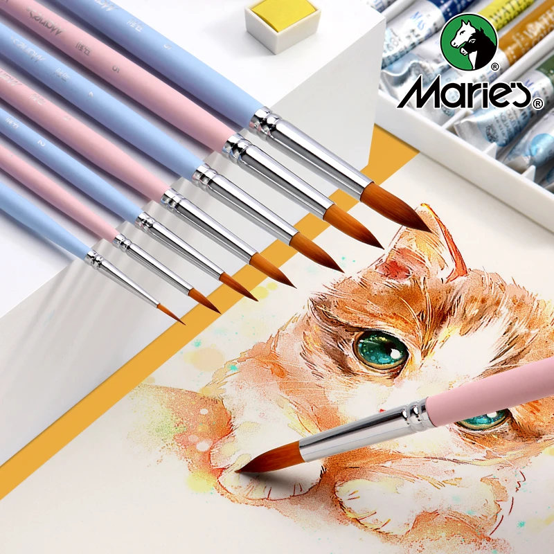 Marie's Watercolor Paint Brush Set with Round Pointed Tip,Paintbrush with Nylon Hair,for Acrylics,Gouache,for Adult,Students 2