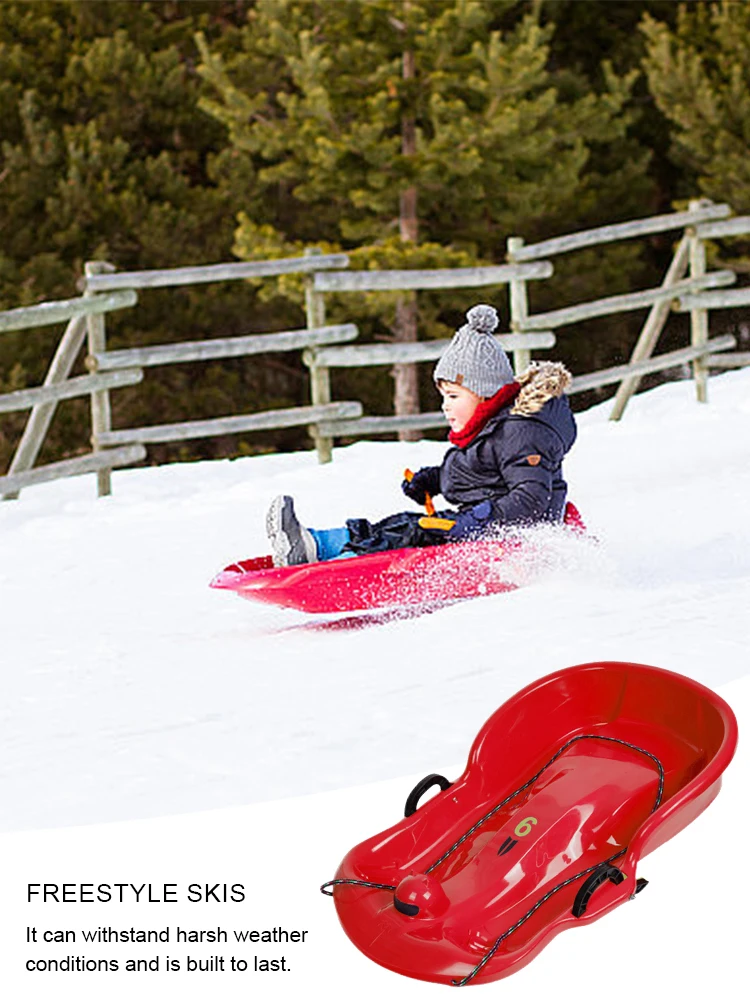 Snow Speeder Sled Plastic Snow Sled With Pull Rope Kid 1-2 Rider Sleds 2Handles Grass Toboggan Sand Slider Luge