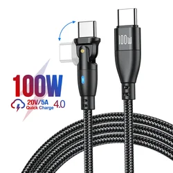 AUFU 100W USB - C Fast Charging Cable with 180° Rotation - 3M - 0.5M(1.6ft) (100W Black for TypeC)