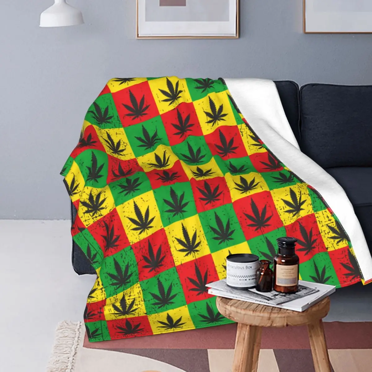 Cannabis Leafs In Square Blanket Fleece Winter Marijuana Weed Leaf