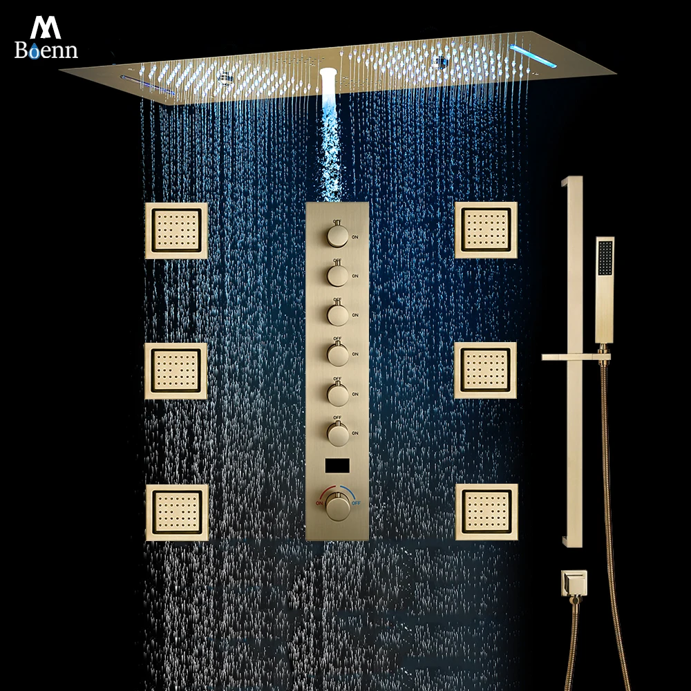 ชุดฝักบัวอาบน้ำแบบติดเพดานสีดำ M Boenn 6 ฟังก์ชั่น สำหรับคู่รัก พร้อมลำโพงเพลงในตัว ก๊อกน้ำร้อนน้ำเย็นสำหรับห้องน้ำ 1